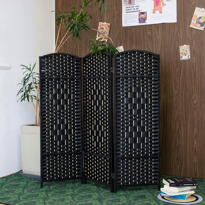 3 Panel Rattan Divider Short Room Partition Screen