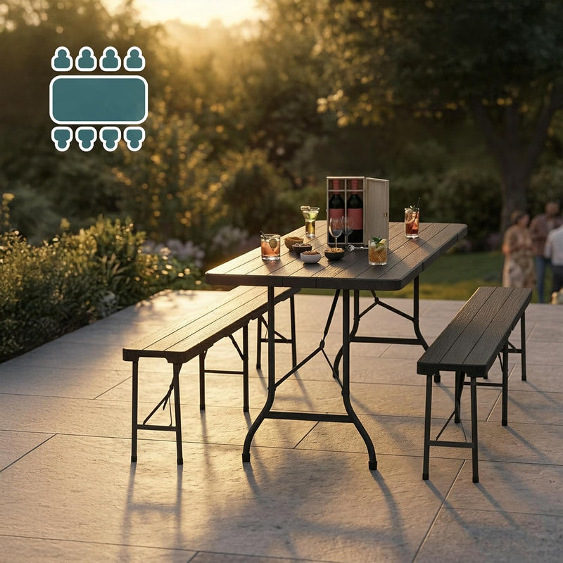 3-Piece Folding Garden Furniture Set Beer Benches