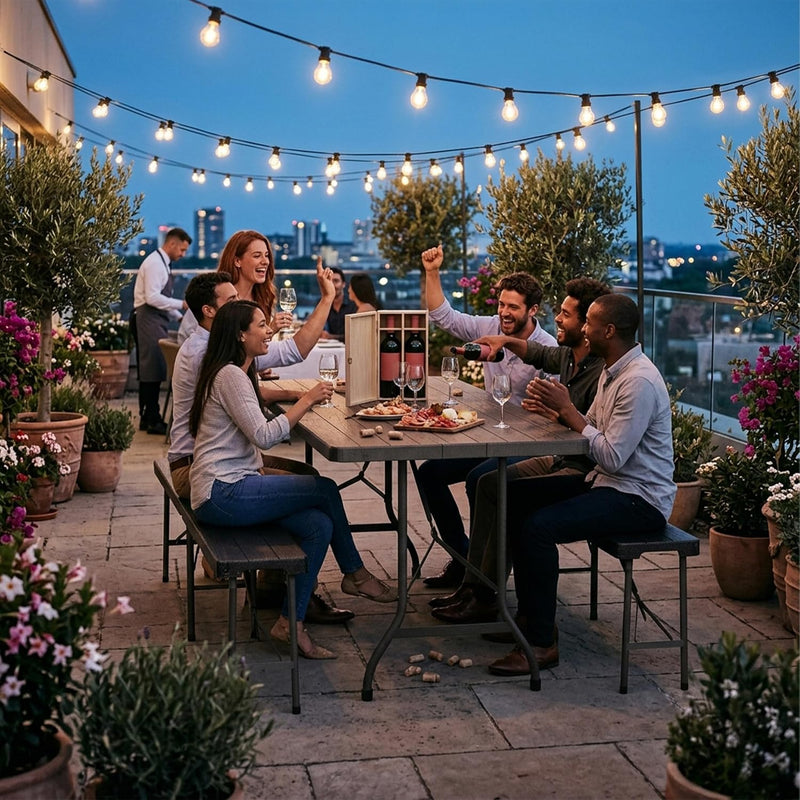 3-Piece Folding Garden Furniture Set Beer Benches