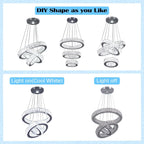 3-Ring Crystal LED Chandelier Adjustable Height K9