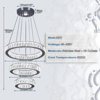 3-Ring Crystal LED Chandelier Adjustable Height K9