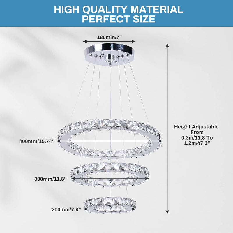 3 Ring Crystal Pendant Light Cool