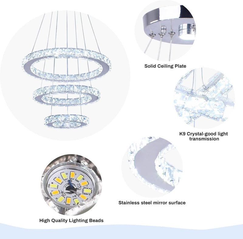 3 Ring Crystal Pendant Light Cool