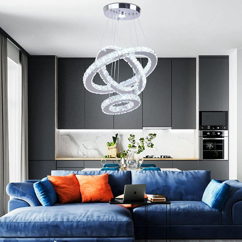 3 Ring Crystal Pendant Light Cool