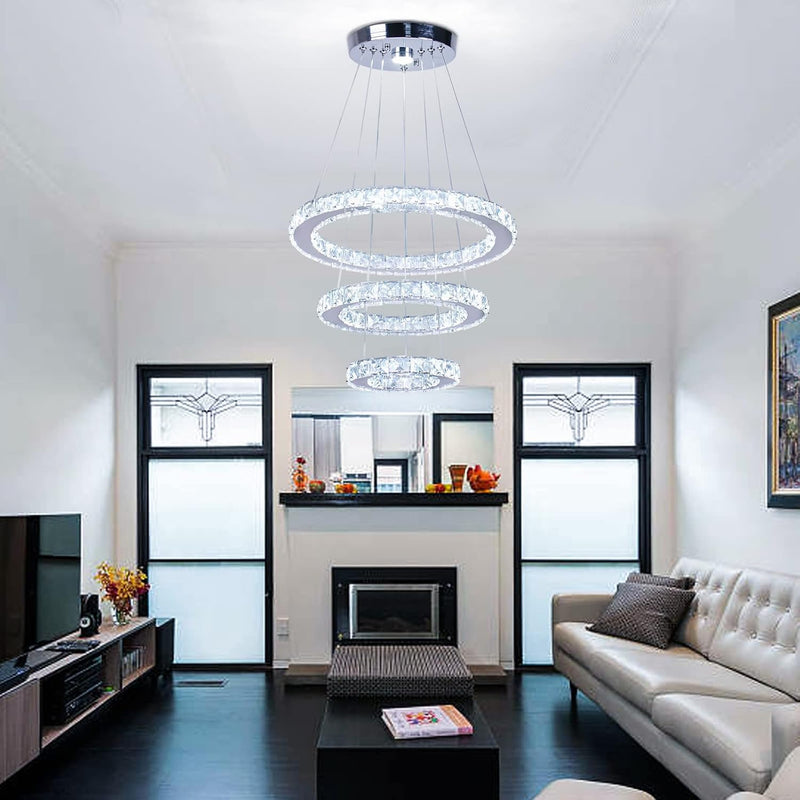 3 Ring Crystal Pendant Light Cool