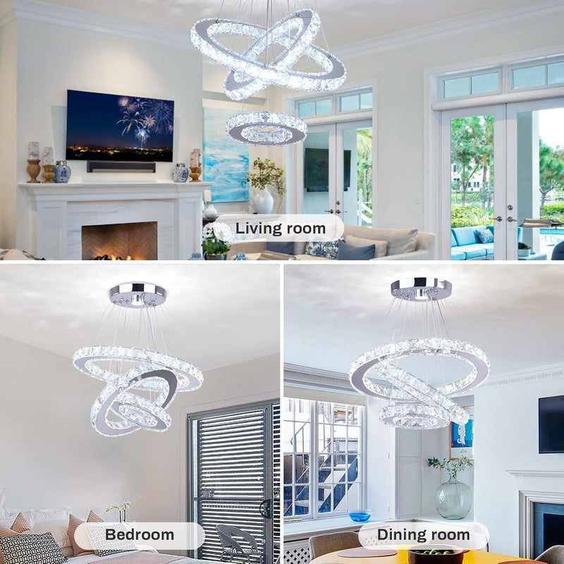 3 Ring Crystal Pendant Light Cool