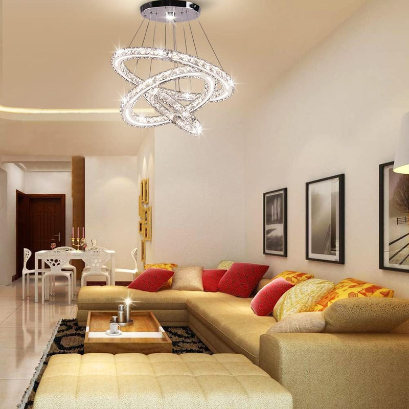 3-Ring Modern Acrylic Crystal Ring Pendant Chandelier Cool
