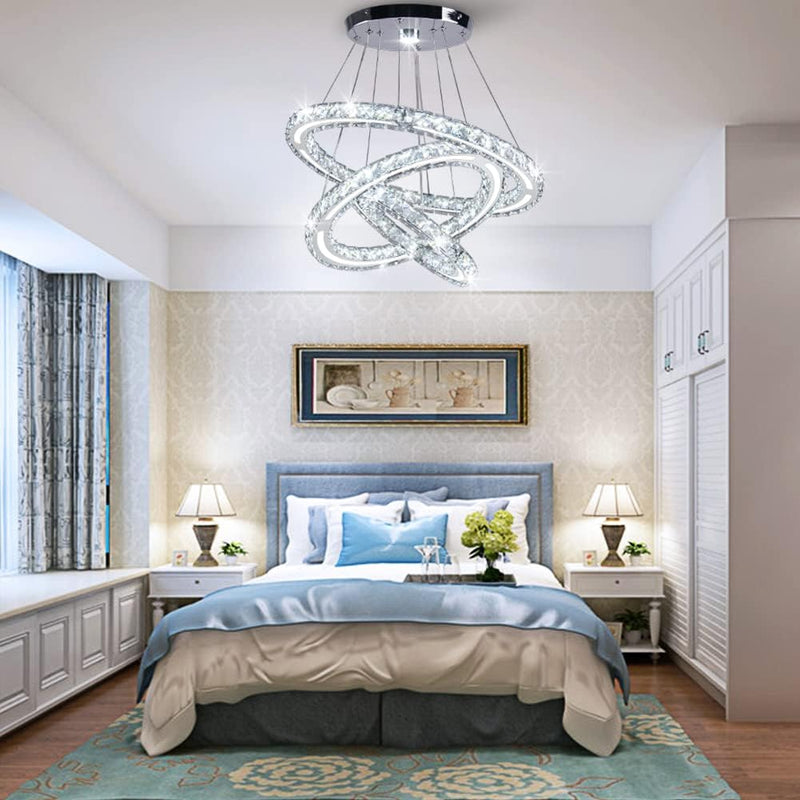 3-Ring Modern Acrylic Crystal Ring Pendant Chandelier Cool