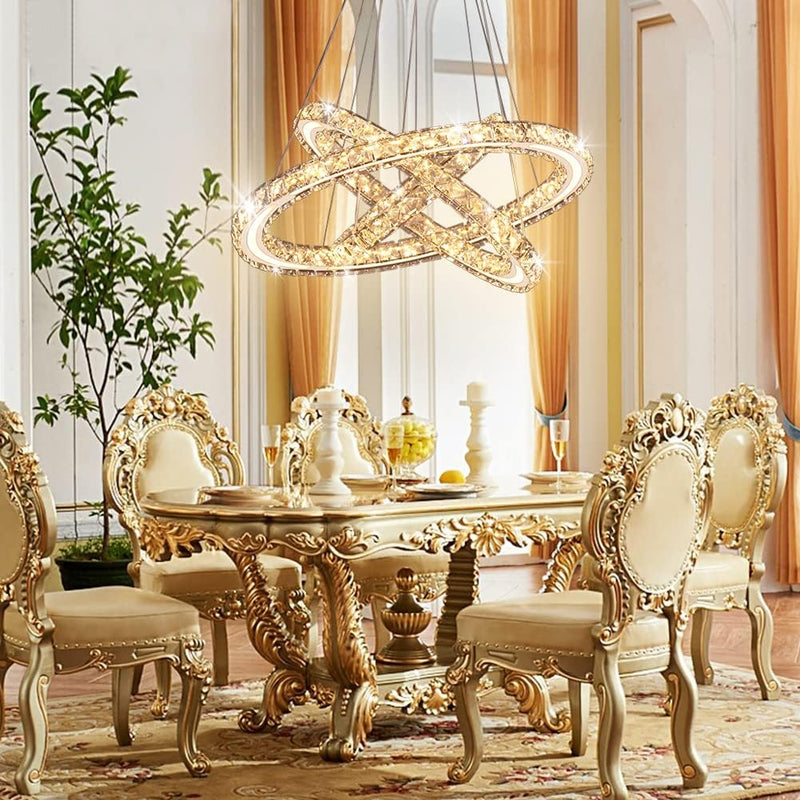 3-Ring Modern Acrylic Crystal Ring Pendant Chandelier Cool
