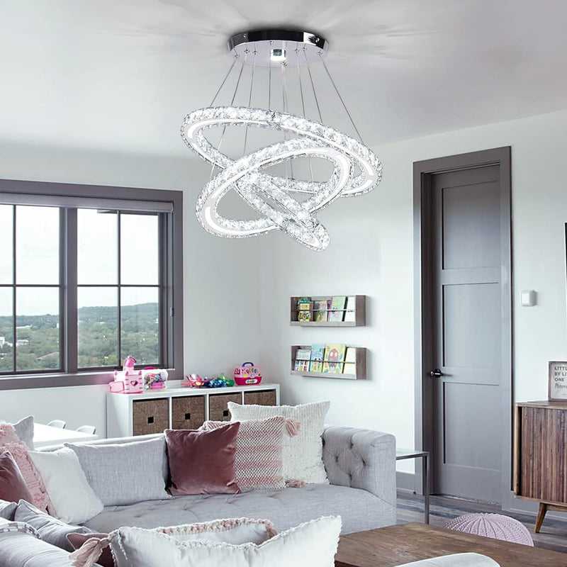 3-Ring Modern Acrylic Crystal Ring Pendant Chandelier Cool