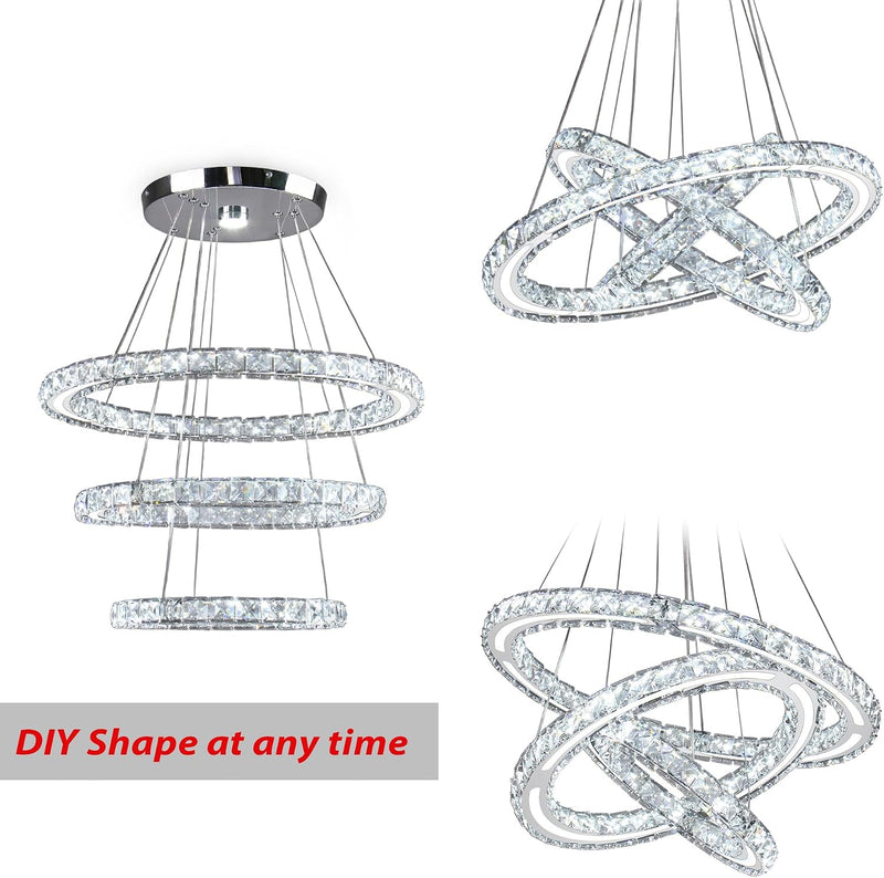 3-Ring Modern Acrylic Crystal Ring Pendant Chandelier Cool