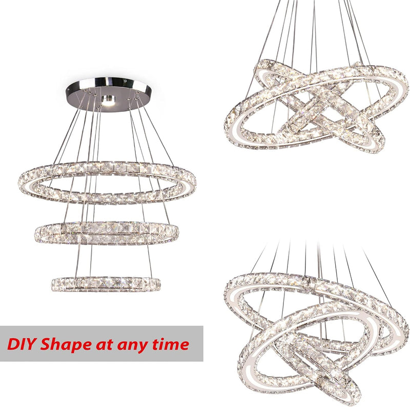 3-Ring Modern Acrylic Crystal Ring Pendant Chandelier Cool