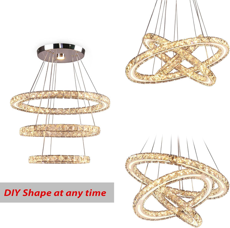 3-Ring Modern Acrylic Crystal Ring Pendant Chandelier Cool