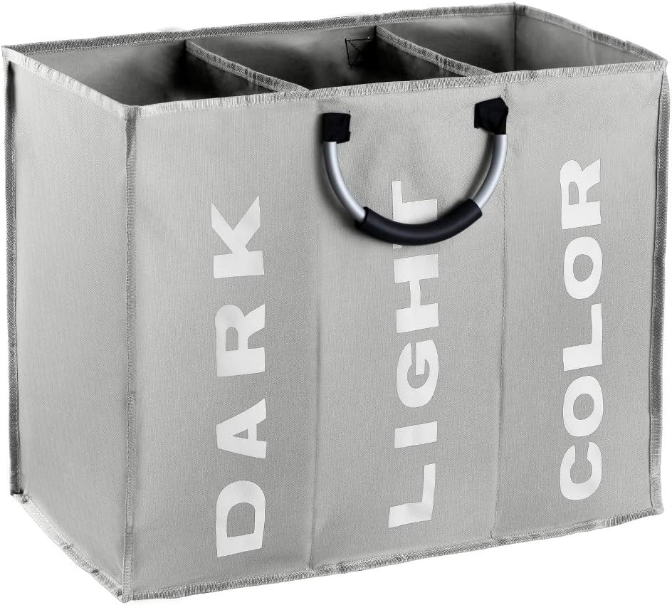 3 Sections Large Laundry Hamper Collapsible Bag Foldable