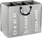 3 Sections Large Laundry Hamper Collapsible Bag Foldable