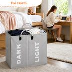 3 Sections Large Laundry Hamper Collapsible Bag Foldable