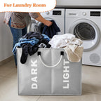 3 Sections Large Laundry Hamper Collapsible Bag Foldable