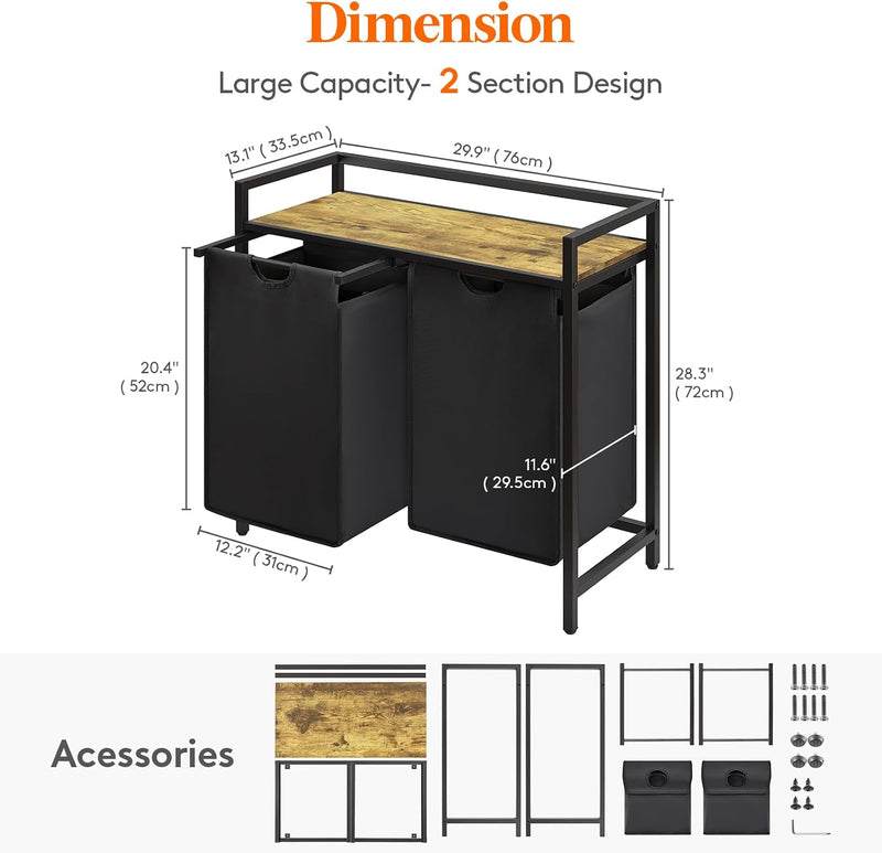 3 Sections Laundry Hamper 120L Basket with Shelf