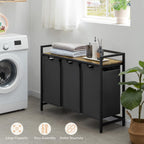 3 Sections Laundry Hamper 120L Basket with Shelf
