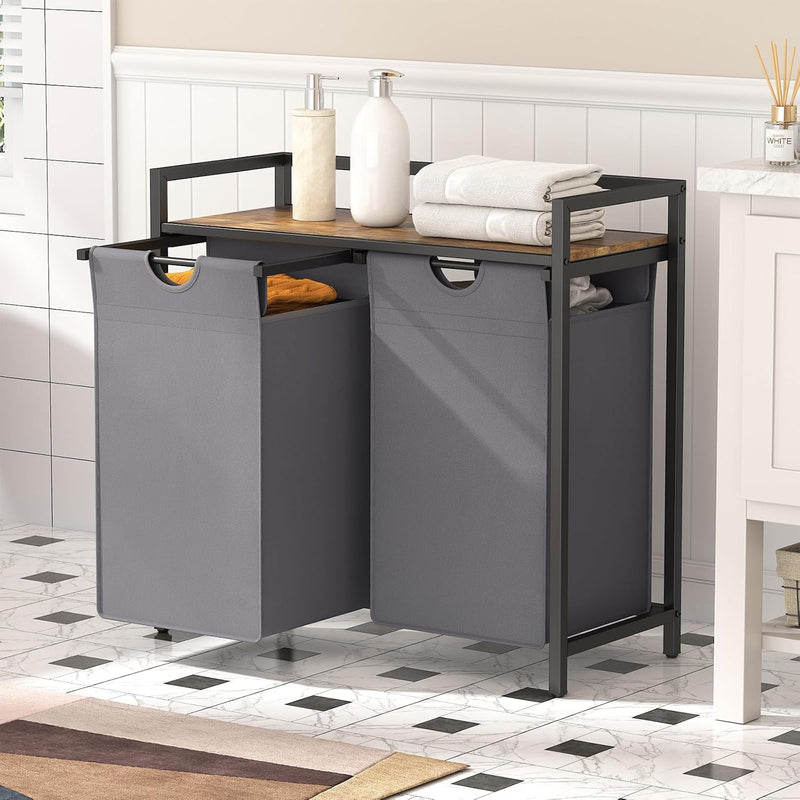 3 Sections Laundry Hamper 120L Basket with Shelf
