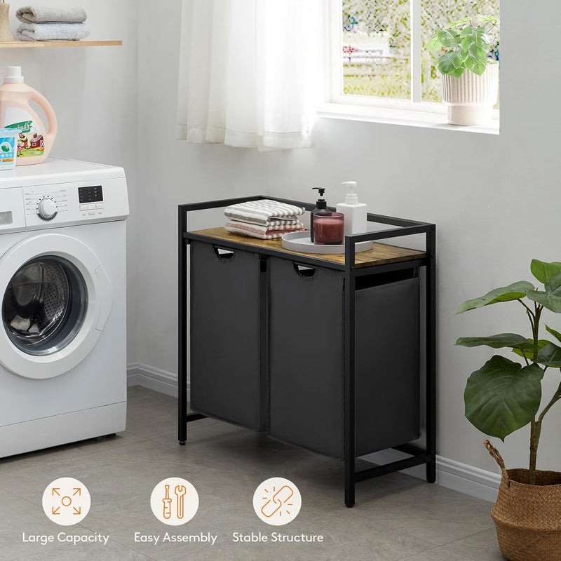 3 Sections Laundry Hamper 120L Basket with Shelf