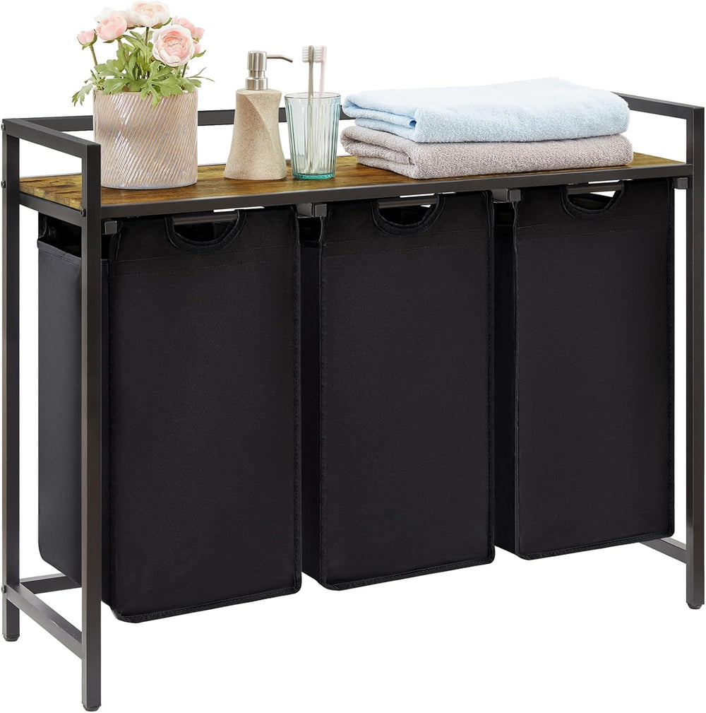 3 Sections Laundry Hamper 120L Basket with Shelf
