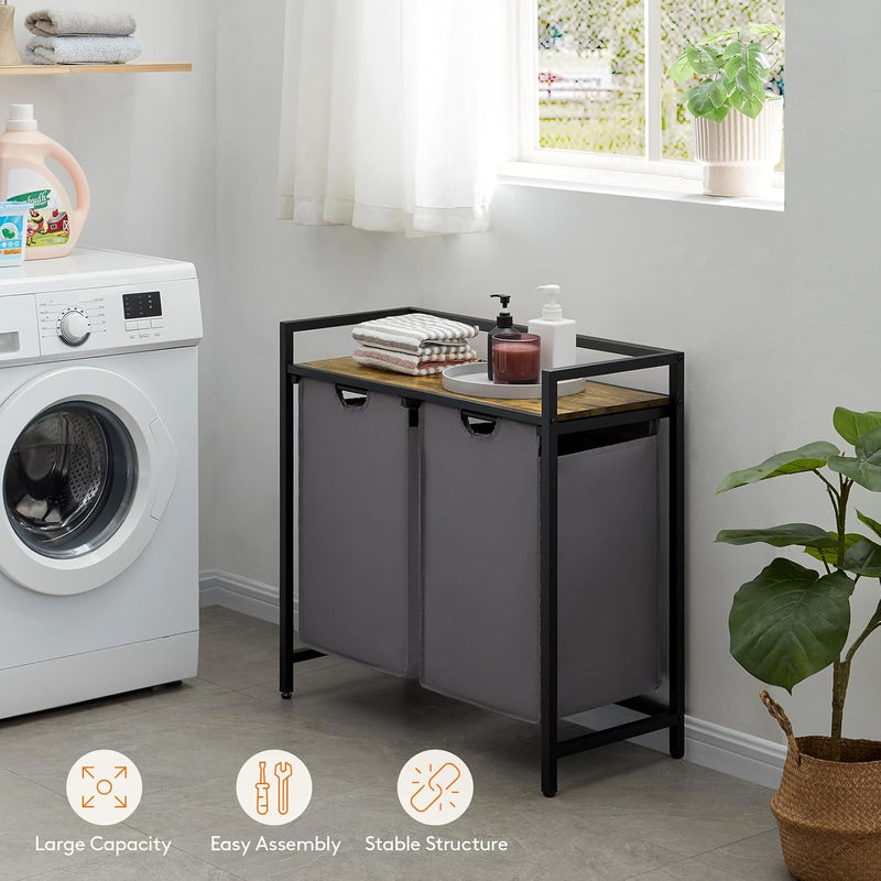 3 Sections Laundry Hamper 120L Basket with Shelf