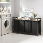 3 Sections Laundry Hamper 120L Basket with Shelf
