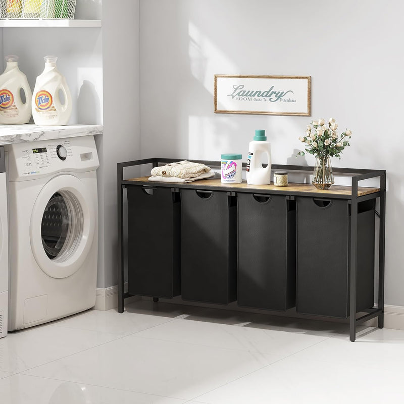 3 Sections Laundry Hamper 120L Basket with Shelf