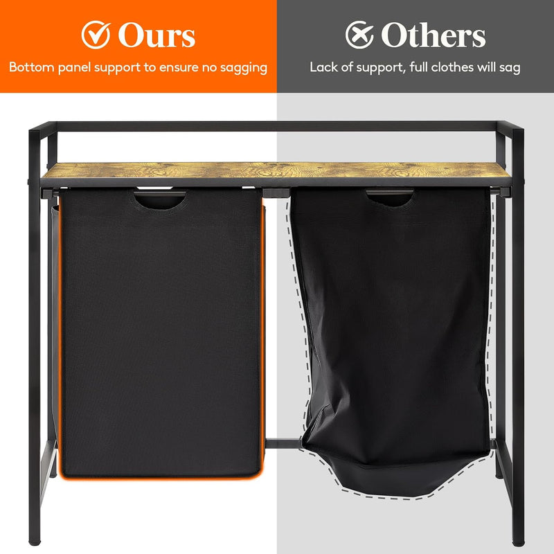 3 Sections Laundry Hamper 120L Basket with Shelf