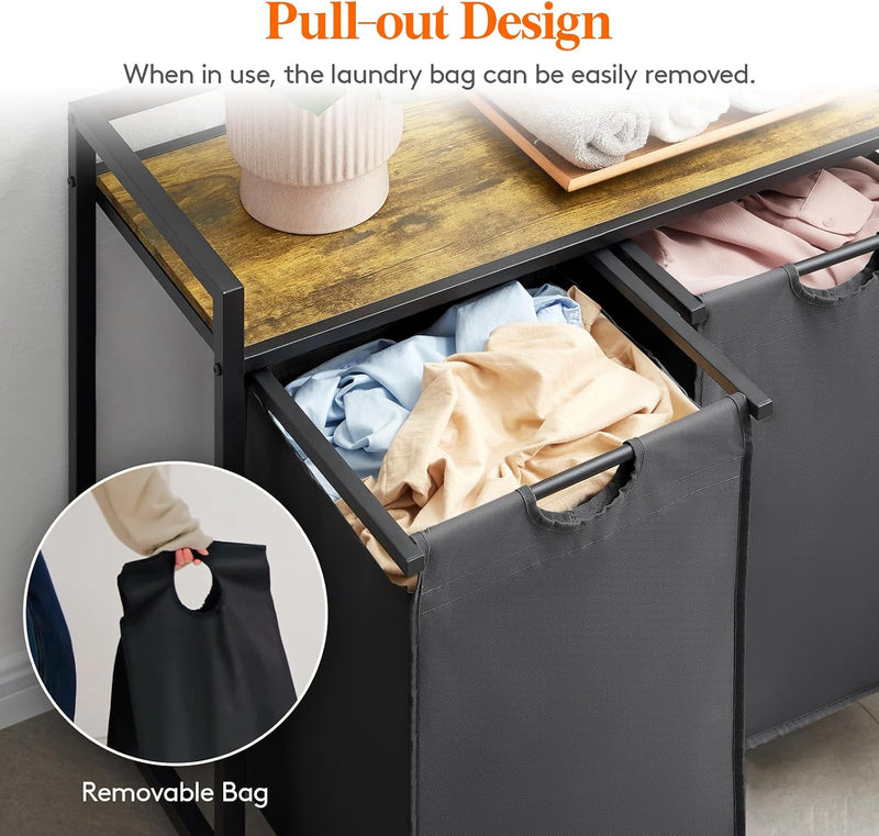 3 Sections Laundry Hamper 120L Basket with Shelf