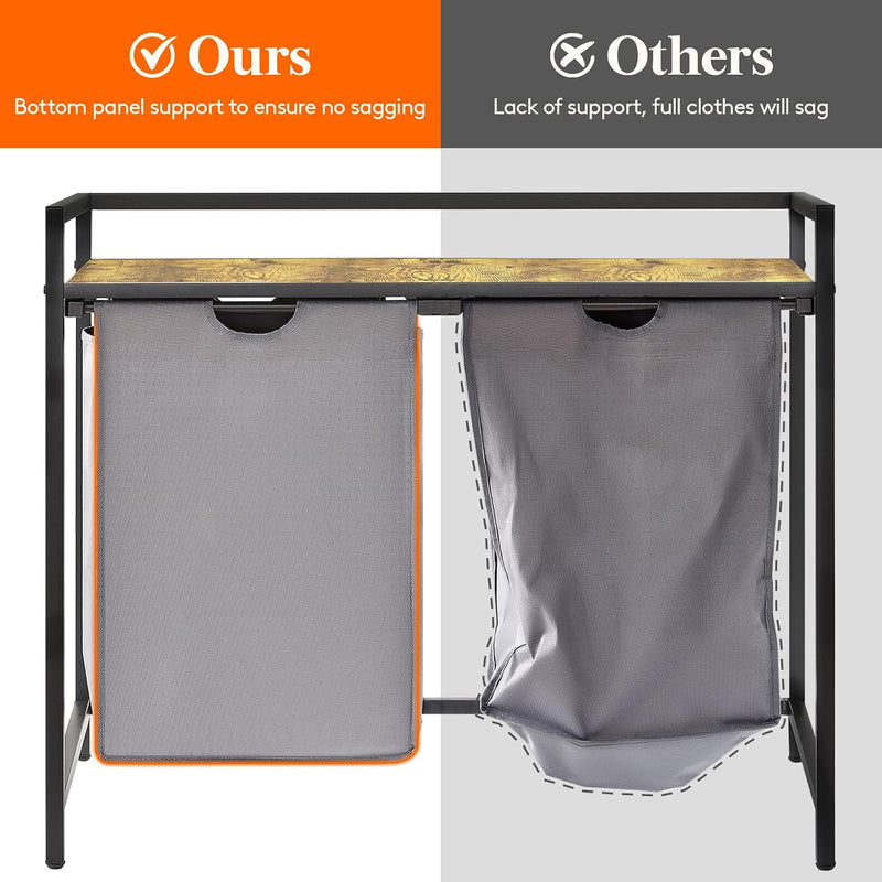 3 Sections Laundry Hamper 120L Basket with Shelf