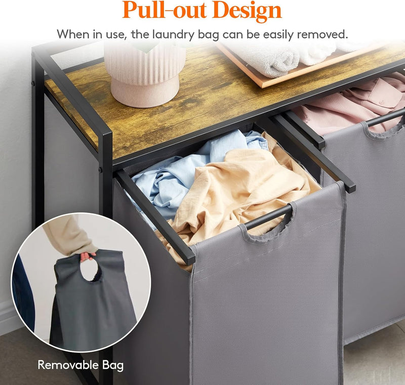 3 Sections Laundry Hamper 120L Basket with Shelf