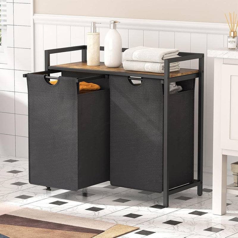 3 Sections Laundry Hamper 120L Basket with Shelf
