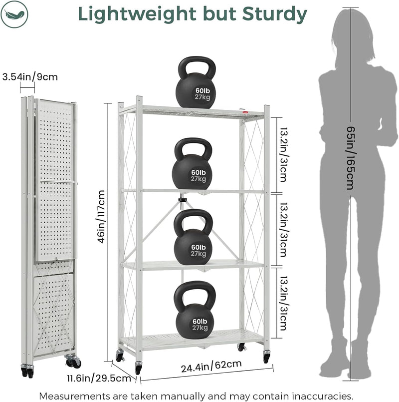 3-Shelf Foldable Storage Shelves with Wheels Large Capacity