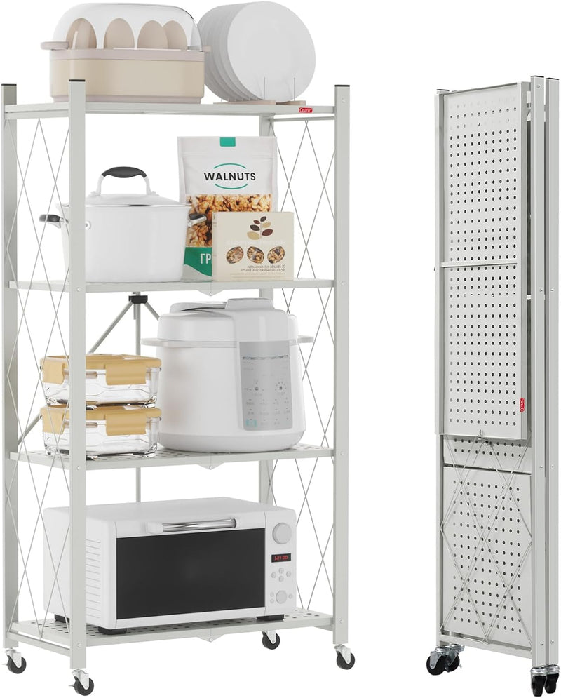 3-Shelf Foldable Storage Shelves with Wheels Large Capacity