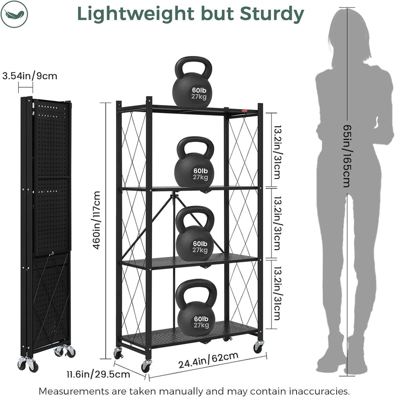 3-Shelf Foldable Storage Shelves with Wheels Large Capacity
