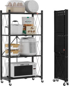 3-Shelf Foldable Storage Shelves with Wheels Large Capacity