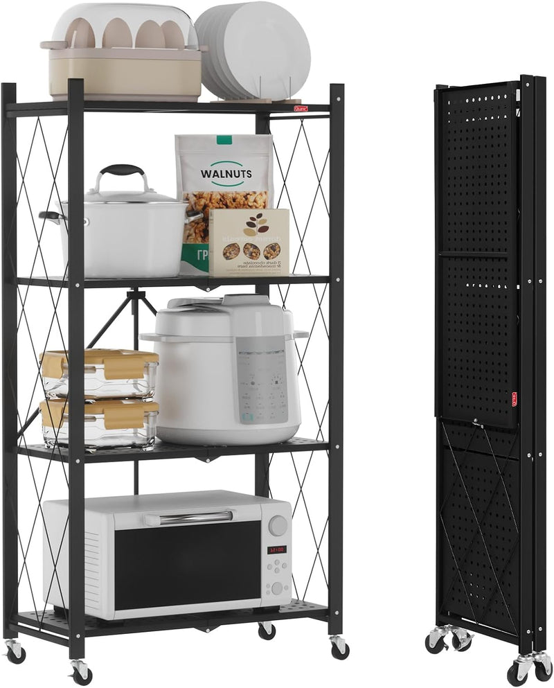 3-Shelf Foldable Storage Shelves with Wheels Large Capacity