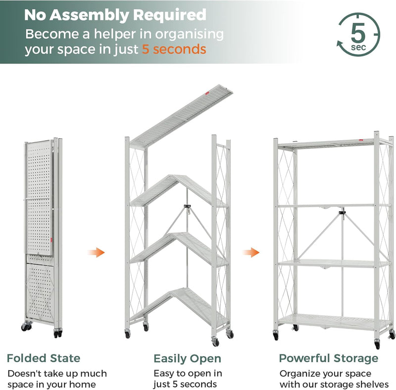 3-Shelf Foldable Storage Shelves with Wheels Large Capacity