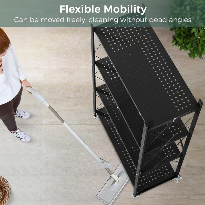 3-Shelf Foldable Storage Shelves with Wheels Large Capacity