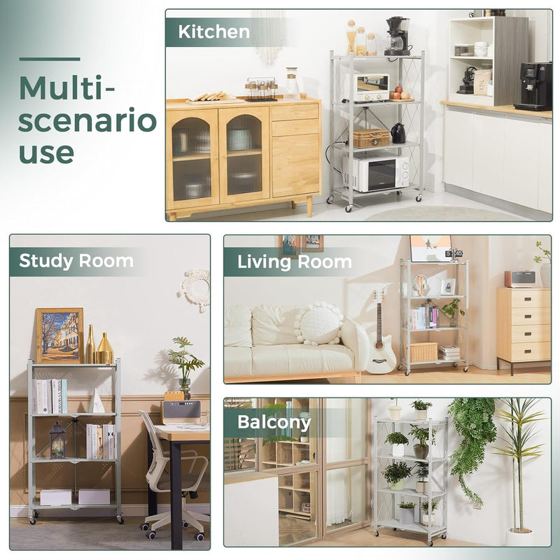 3-Shelf Foldable Storage Shelves with Wheels Large Capacity