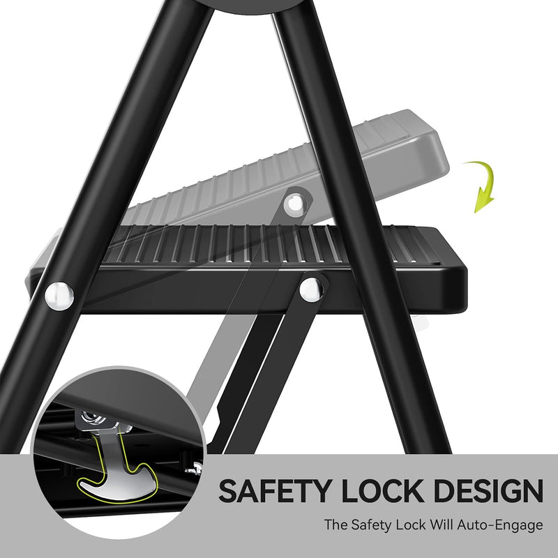 3 Step Folding Ladder with Non-Slip Wide Pedal