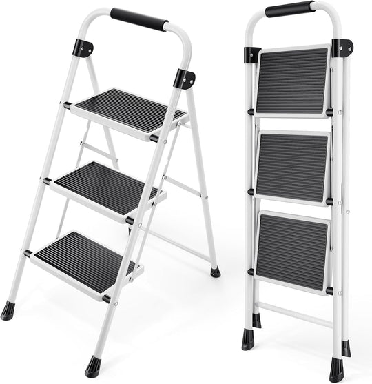 3 Step Folding Ladder with Non-Slip Wide Pedal