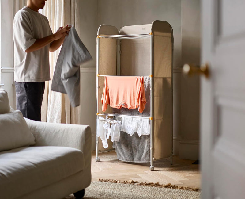 3-Tier Adjustable Laundry Drying Rack Integrated Fabric Cover