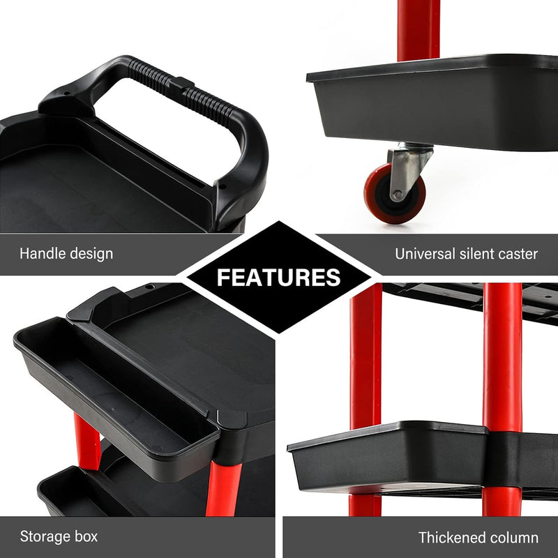 3-Tier Car Detailing Trolley with Wheels 90KG Capacity