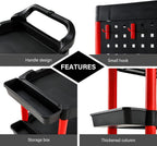 3-Tier Car Detailing Trolley with Wheels 90KG Capacity