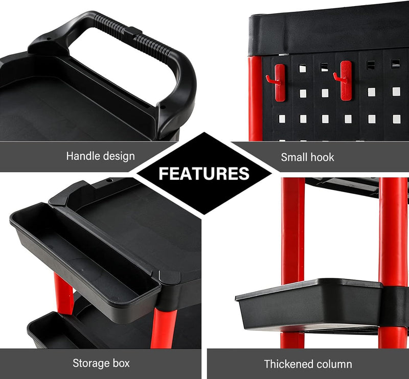 3-Tier Car Detailing Trolley with Wheels 90KG Capacity