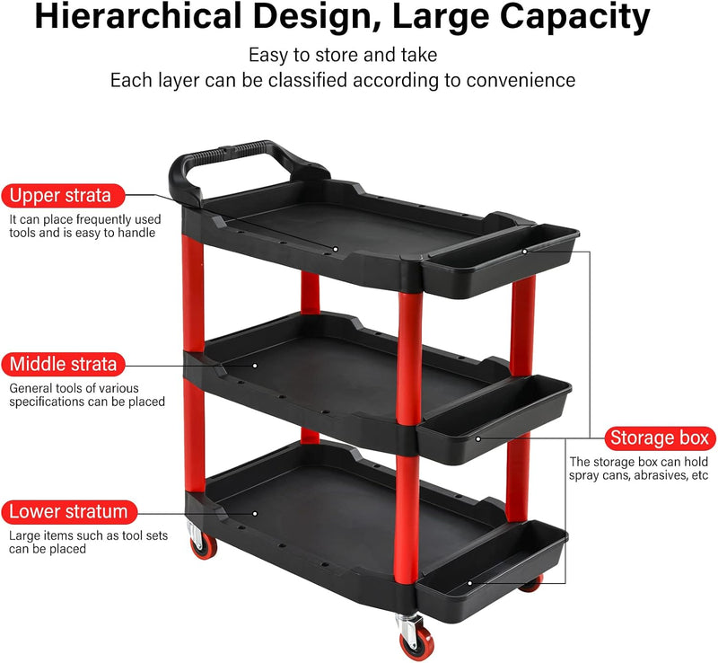 3-Tier Car Detailing Trolley with Wheels 90KG Capacity