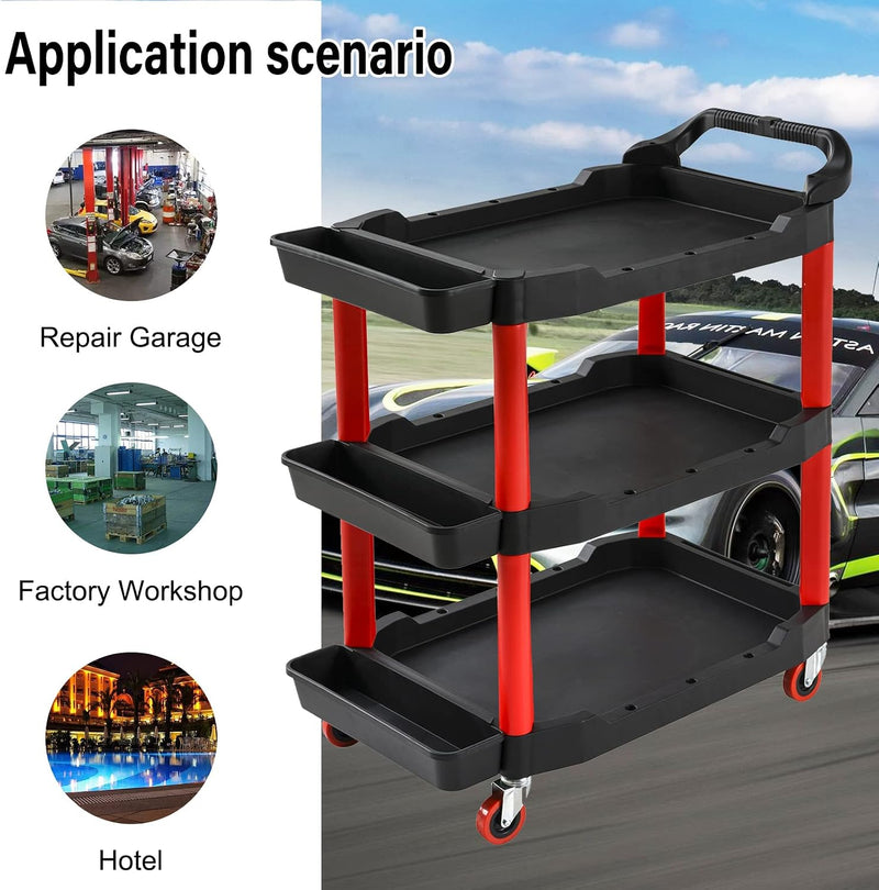 3-Tier Car Detailing Trolley with Wheels 90KG Capacity
